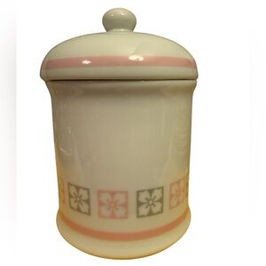 Vintage Avon Apothecary Jar with Pink and Gray Floral Design